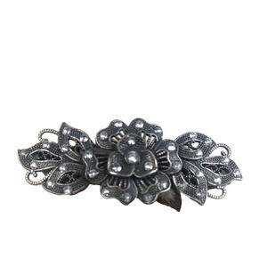 Hair Barrettes Floral Rhinestone Gun Metal Black Silver Tone Elegant Party...